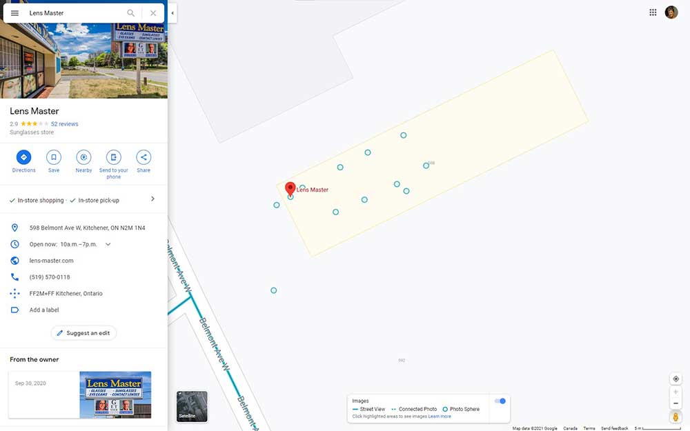 Lens Master in Kitchener Google Map